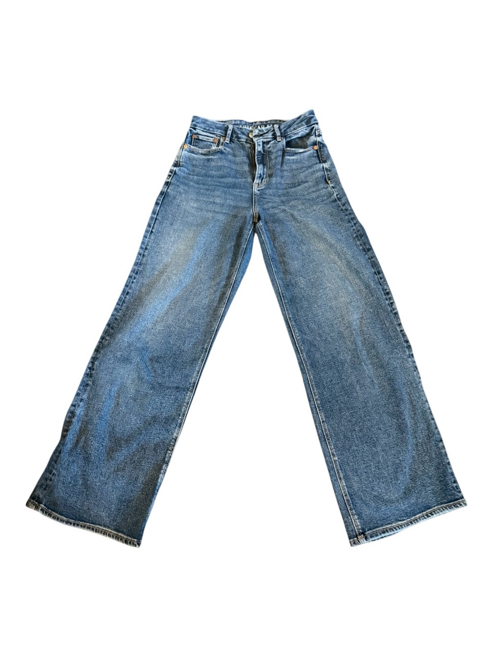 American Eagle Outfitters High-Rise Wide-Leg Jeans in Medium Blue size 4 stretch - Picture 2 of 16